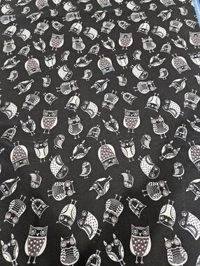 Black Owl Cotton Print Fabric - Sold By The Yard